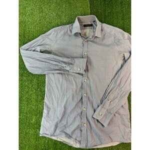 Sand Light Blue Geometric Pattern Button Down‎ Dress Shirt Men's size Medium